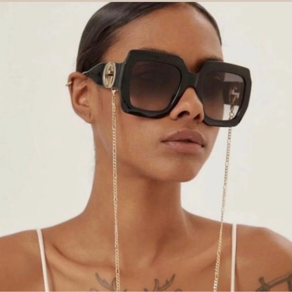 BNIB GUCCI Interlocking G Square-frame Sunglasses with a chain
